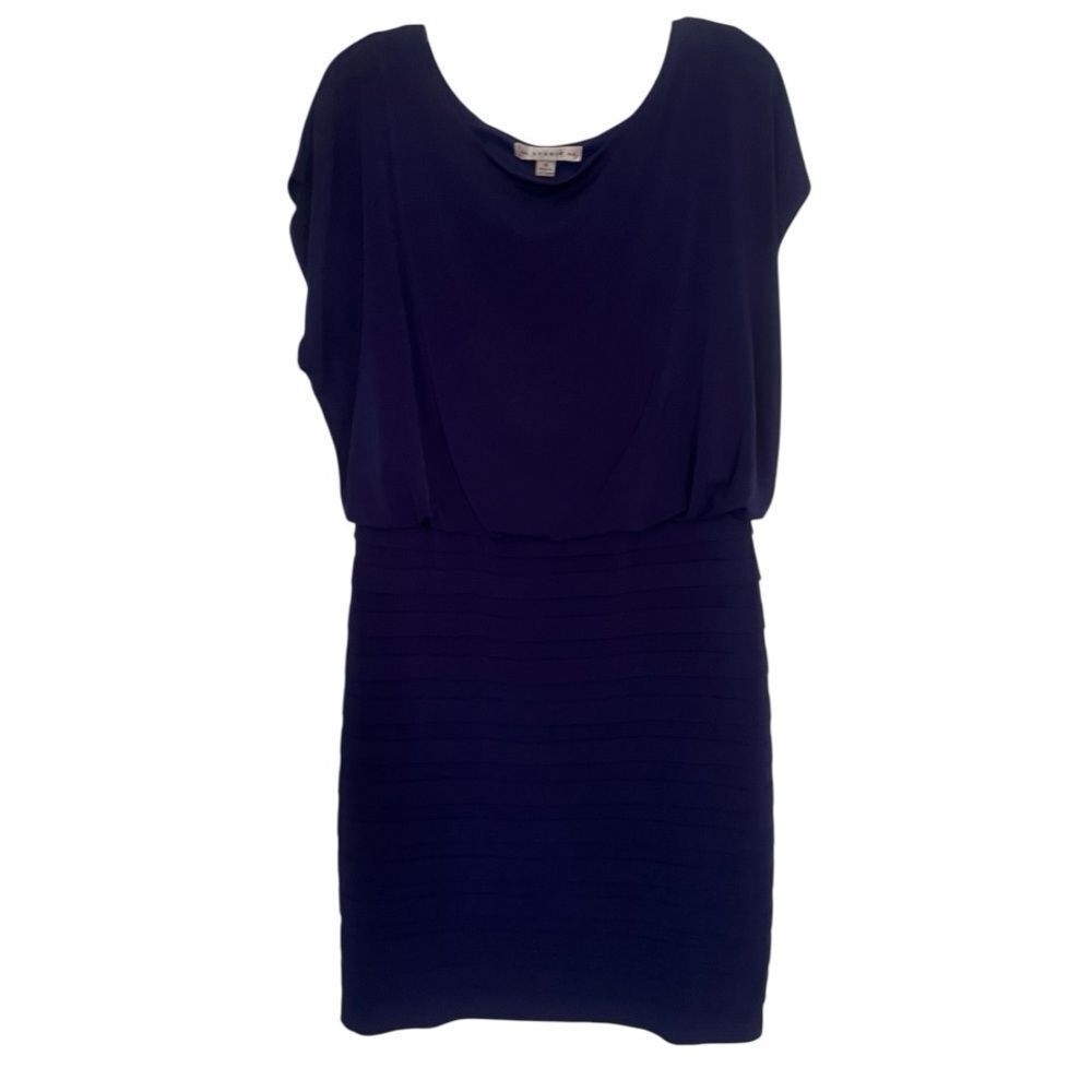 Max Studio Deep Blue Blouson Mini Layered Stretchy Dress Sz 16